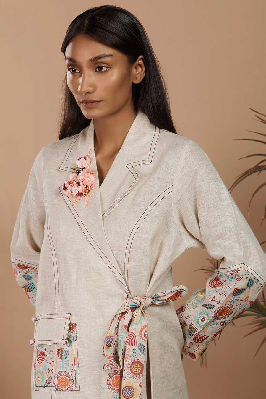 Nirvi Pastel Beige Trench Coat Dress