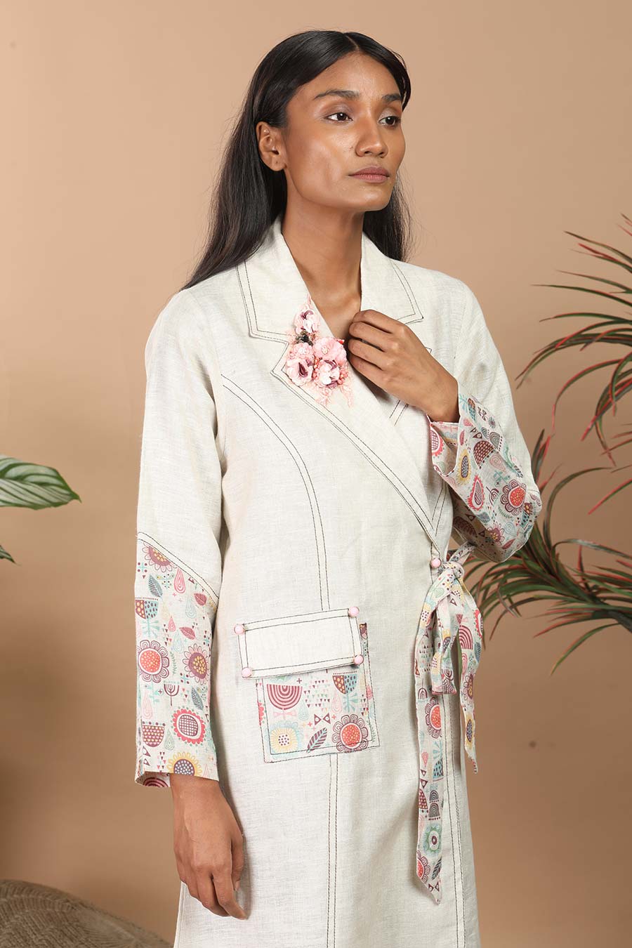 Nirvi Pastel Beige Trench Coat Dress