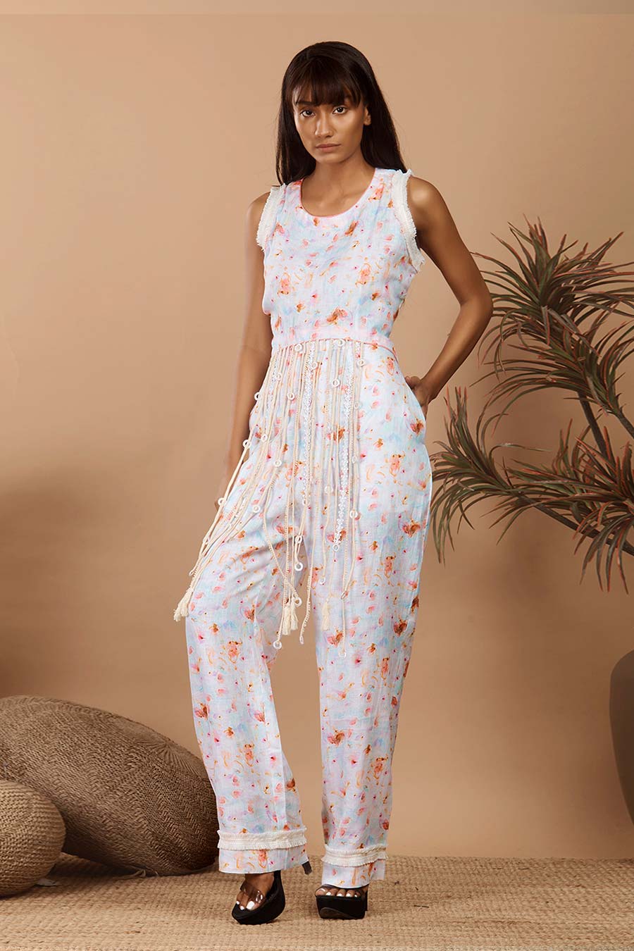 White Linen Abstract Print Co-Ord Set