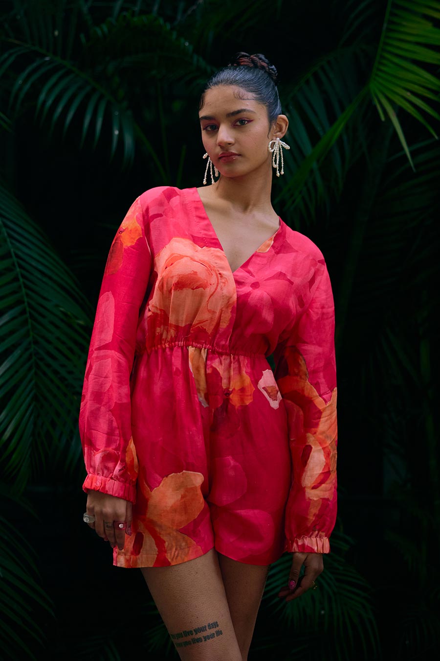 Red Printed Romper Playsuit