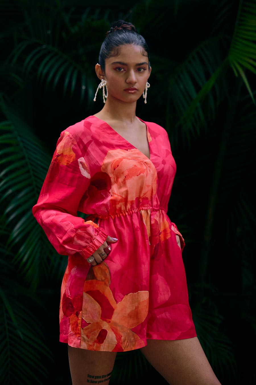 Red Printed Romper Playsuit