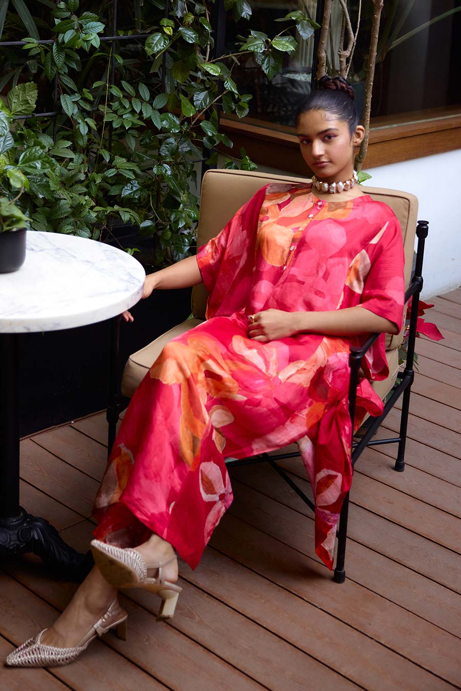 Red Printed Zama Kaftan & Pant Co-Ord Set