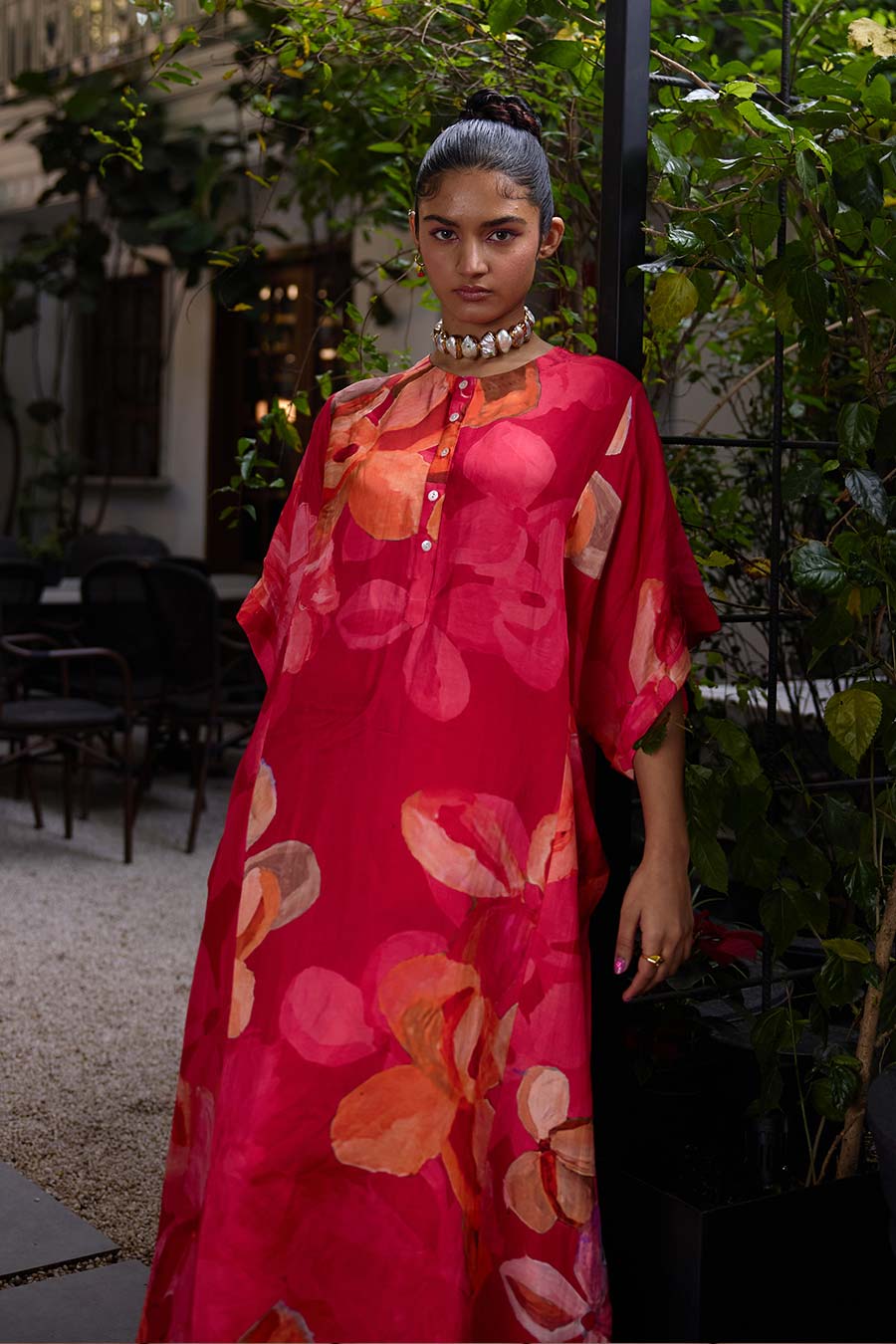 Red Printed Zama Kaftan & Pant Co-Ord Set