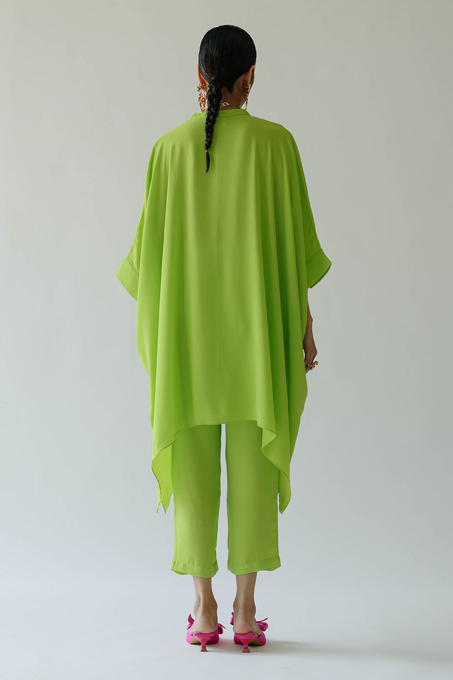 Green Acid Short Kaftan & Pant Set