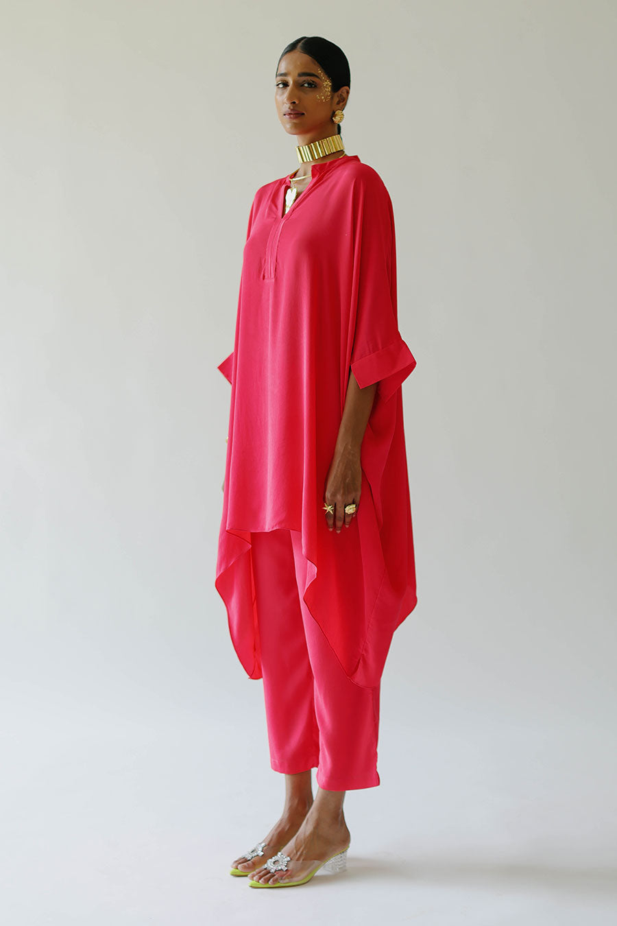 Pink Glo Short Kaftan & Pant Set