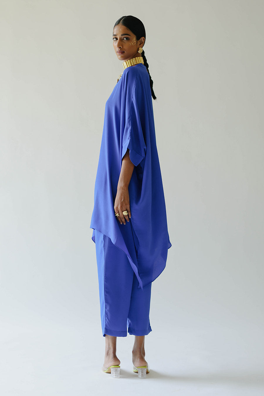 Blue Klien Short Kaftan & Pant Set