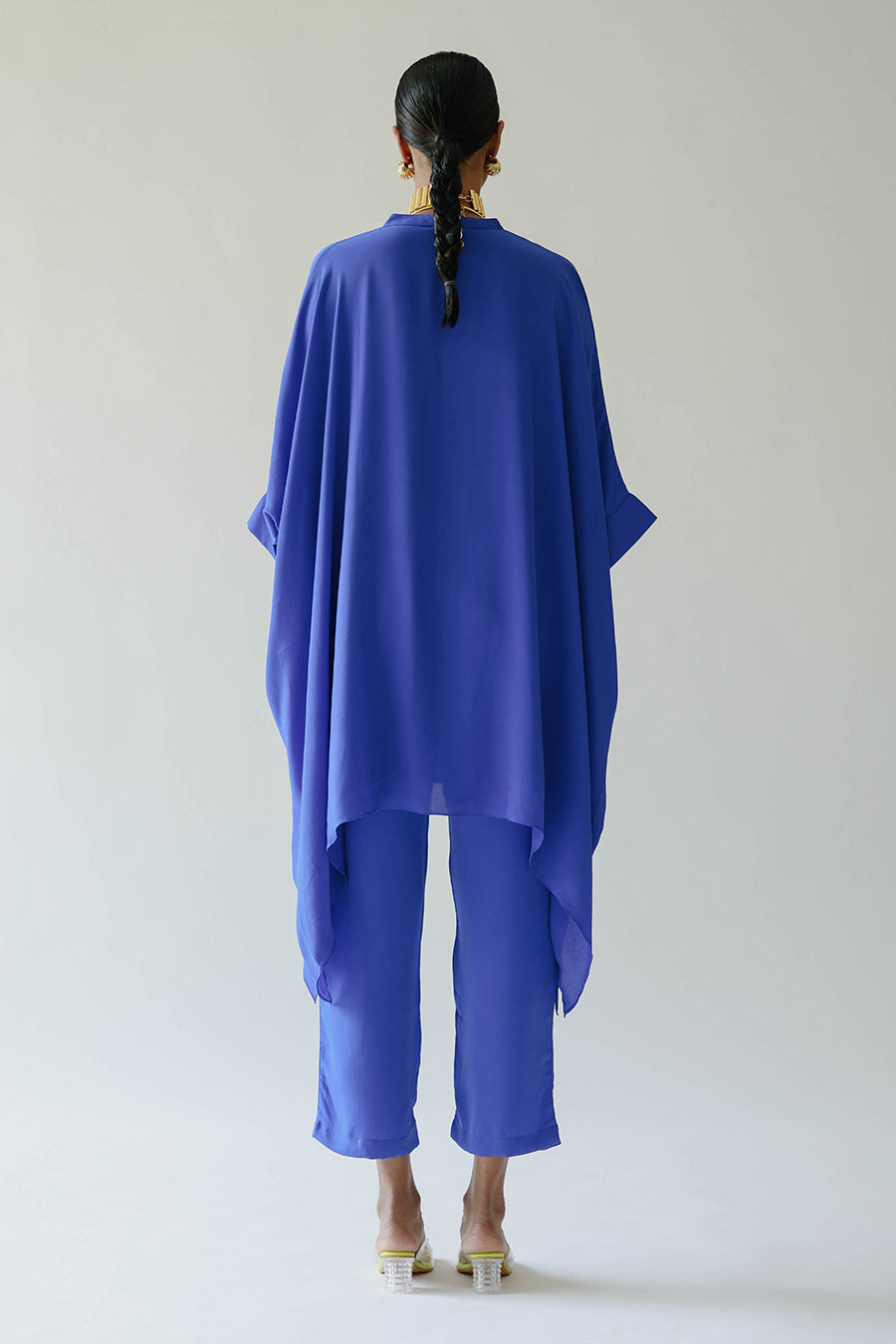 Blue Klien Short Kaftan & Pant Set