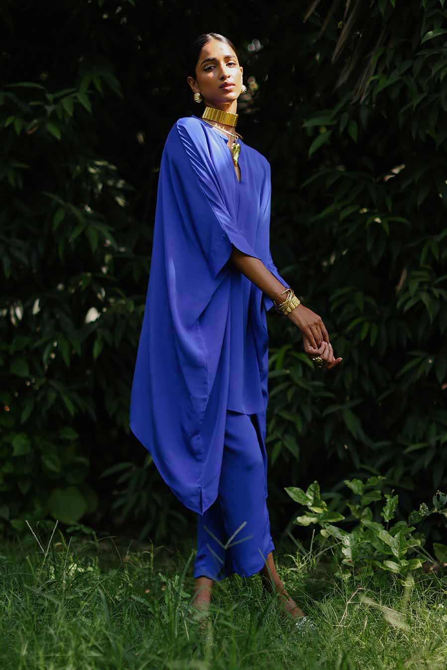 Blue Klien Short Kaftan & Pant Set