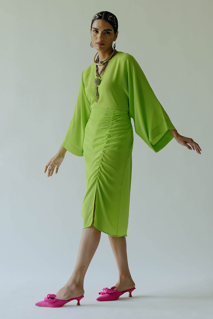 Shop Green Acid Zoey Top & Riley Skirt Set by NORN at House of ...