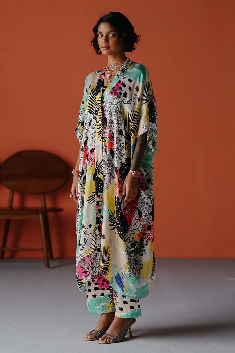Ivory Printed Luna Kaftan Shirt & Pant Co-Ord Set