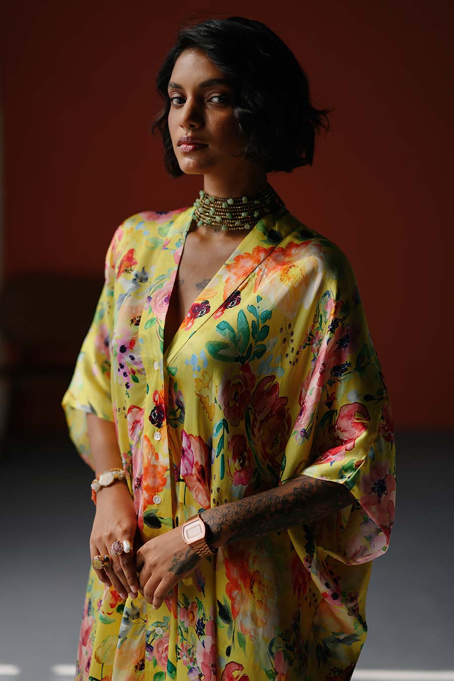 Yellow Printed Luna Kaftan Shirt & Pant Co-Ord Set
