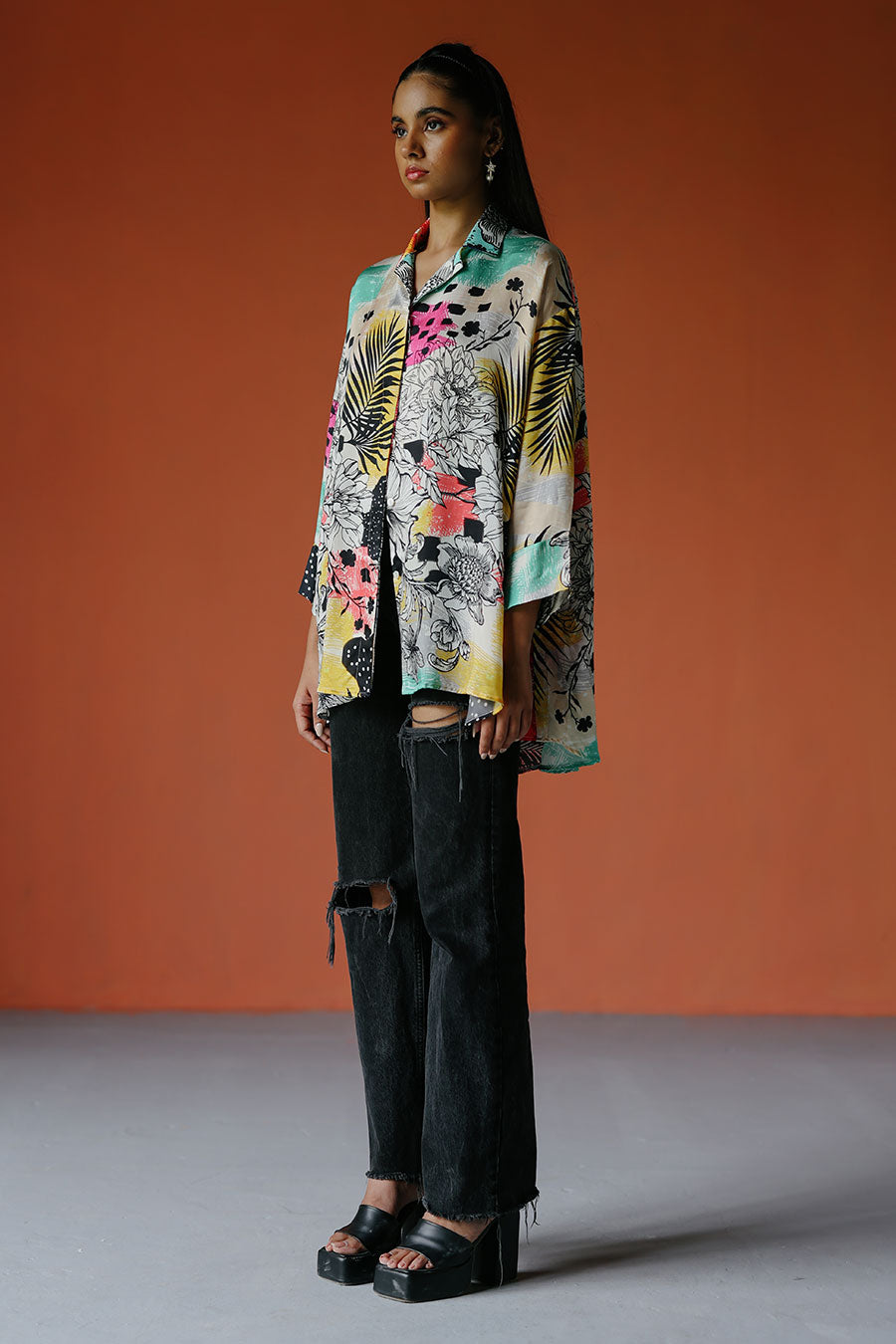 Ivory Printed High-Low MJ Shirt