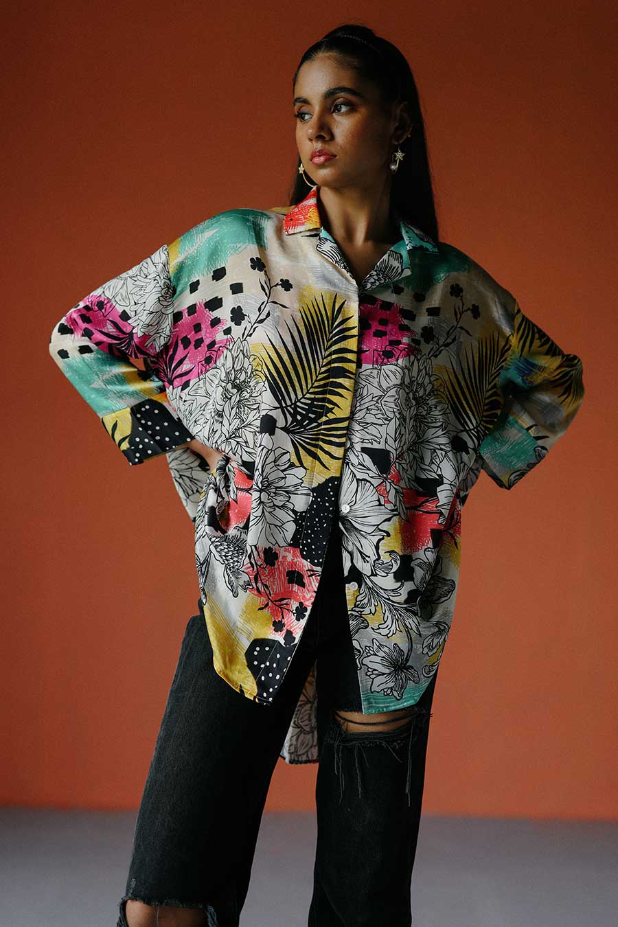 Ivory Printed High-Low MJ Shirt