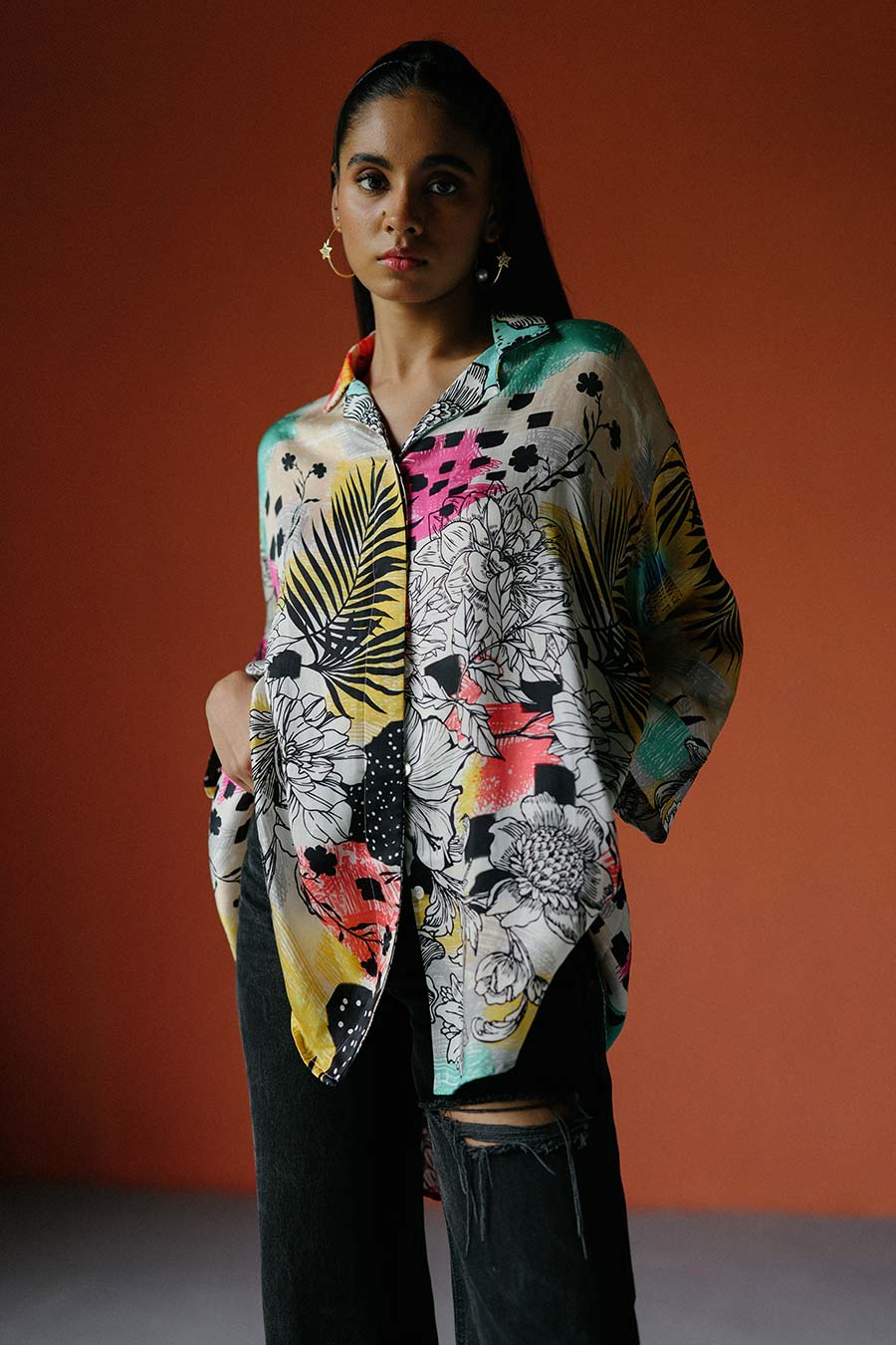 Ivory Printed High-Low MJ Shirt