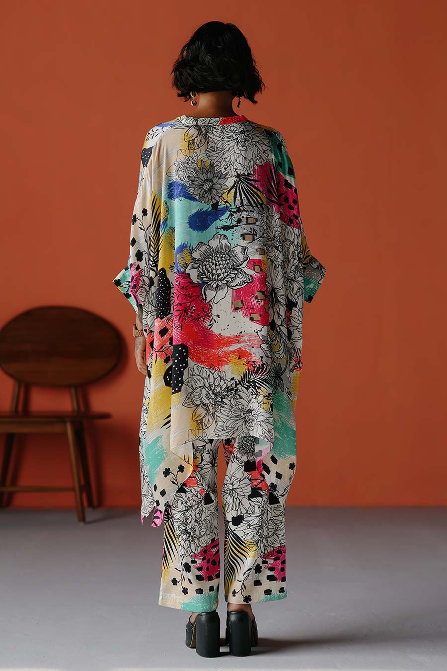 Ivory Printed Short Kaftan & Pant Co-Ord Set