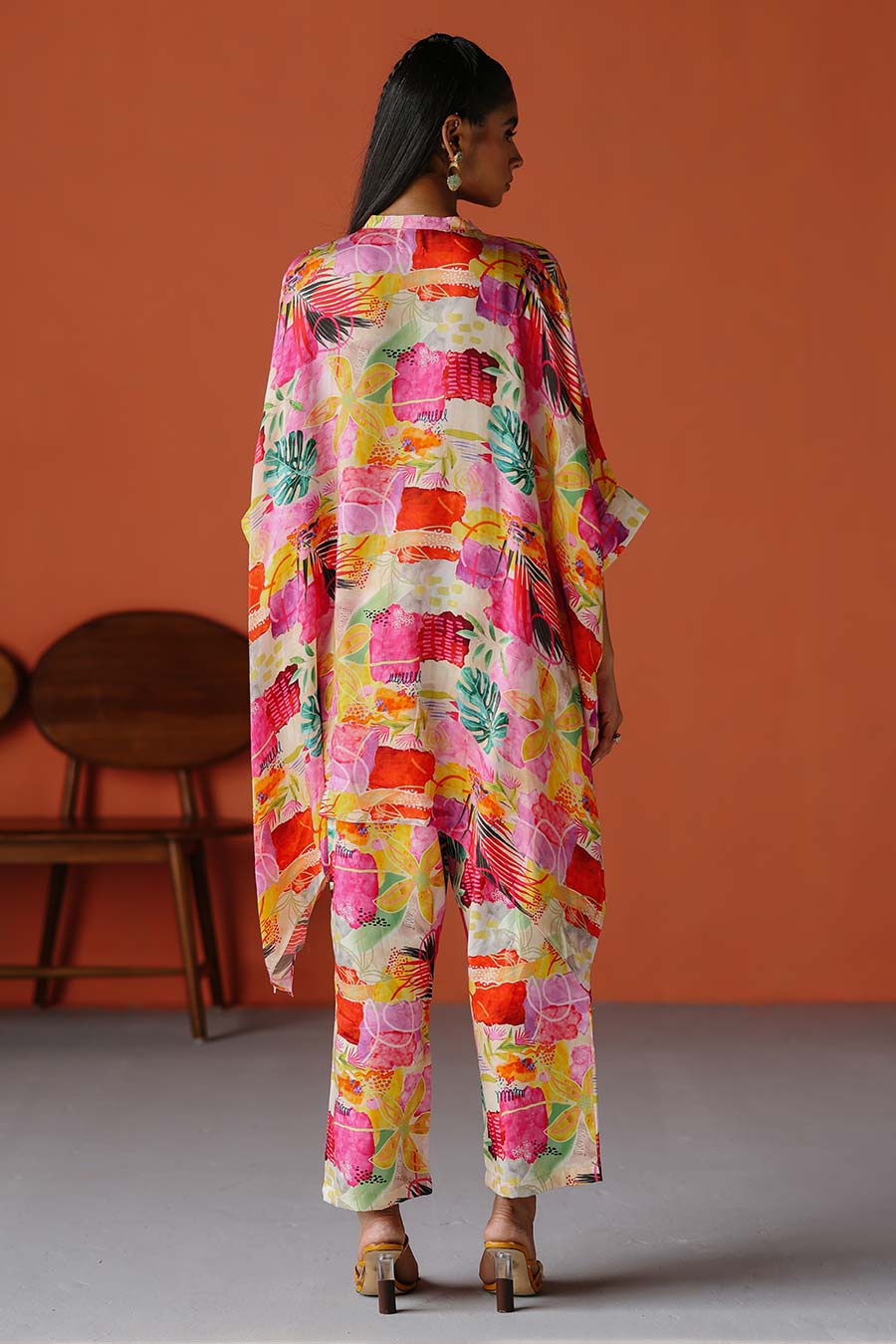 Pink Printed Short Kaftan & Pant Co-Ord Set
