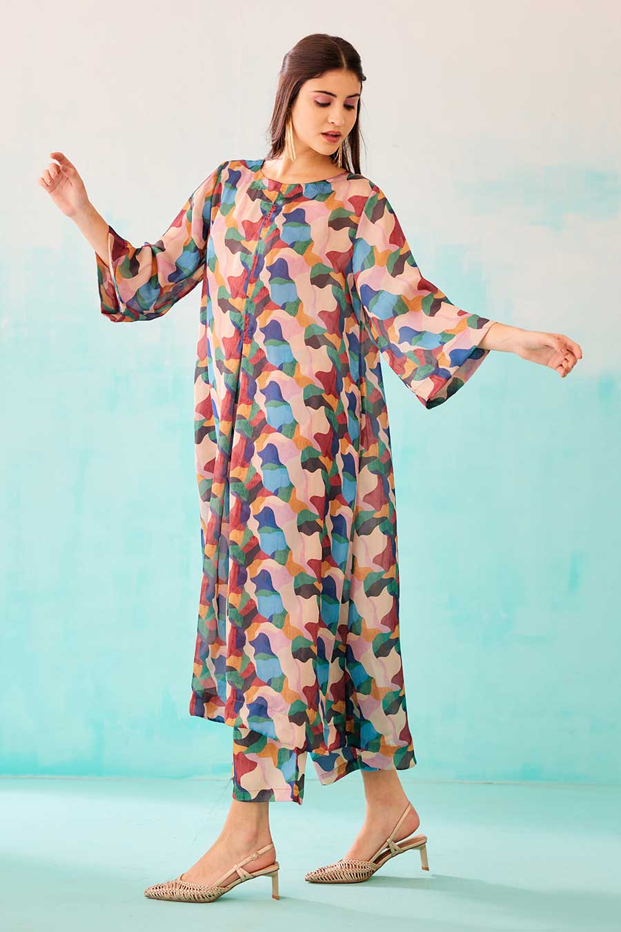 Abstract Print A-Line Tunic Dress & Pant Set