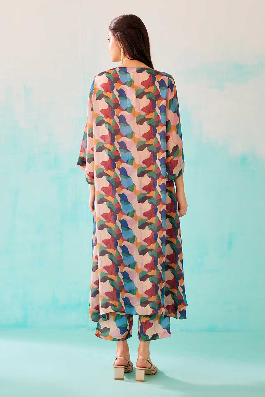 Abstract Print A-Line Tunic Dress & Pant Set