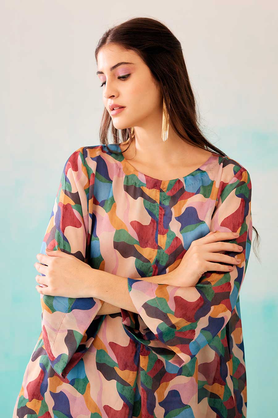 Abstract Print A-Line Tunic Dress & Pant Set