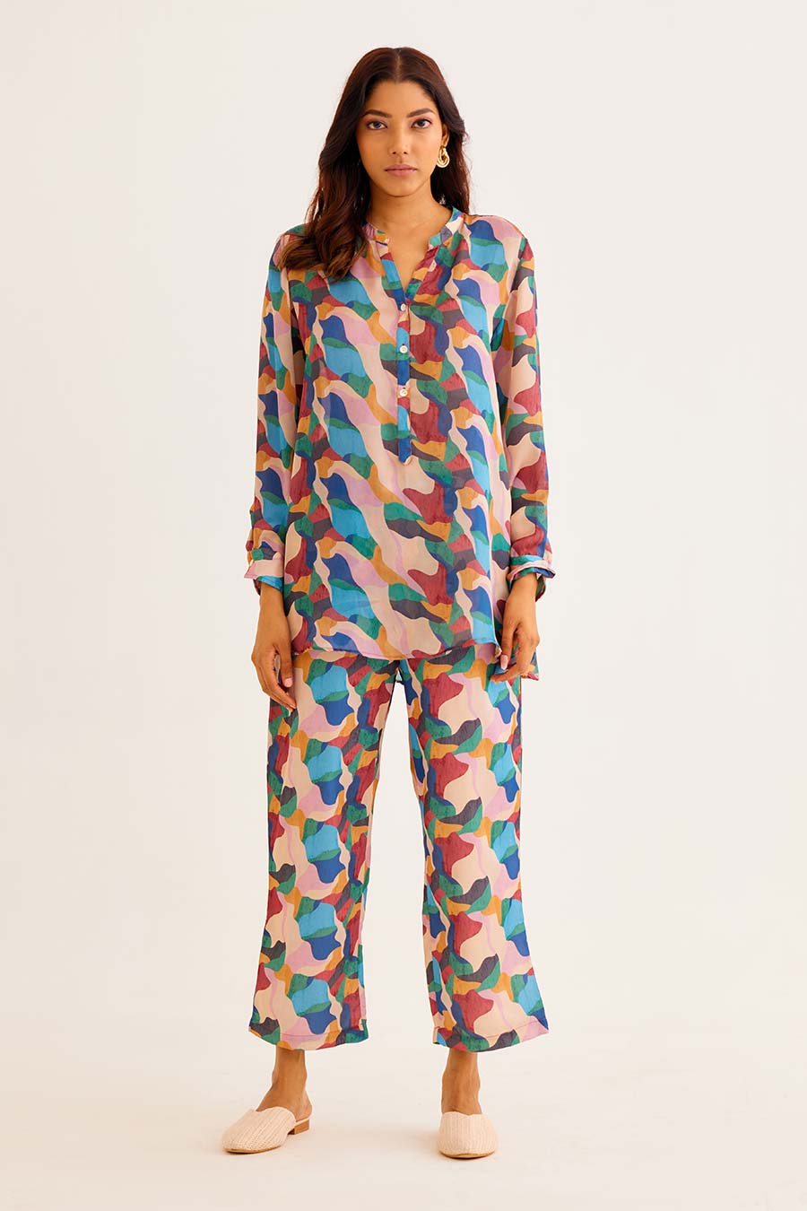 Abstract Print Day Shirt & Pant Co-Ord Set