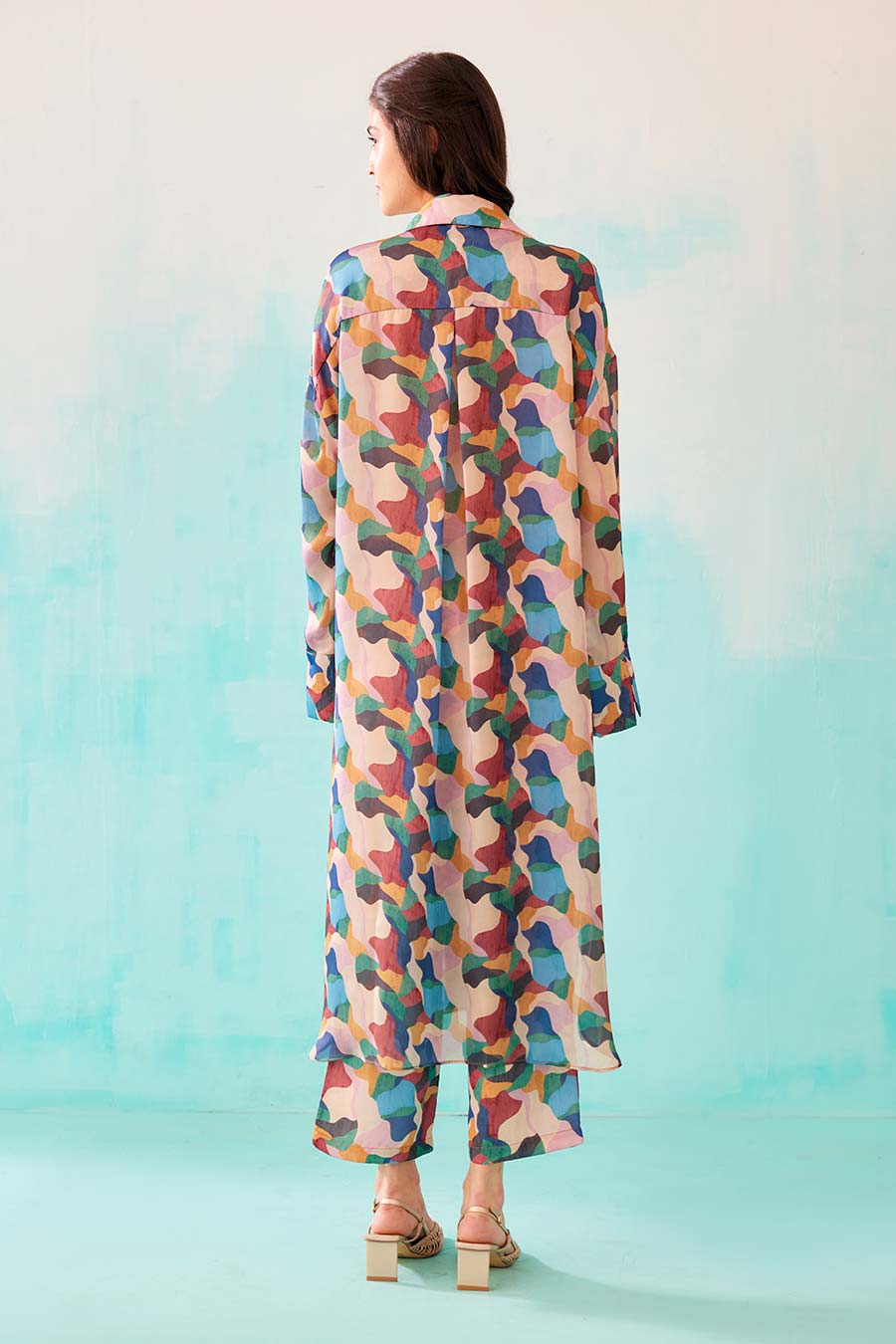 Abstract Print Knot Shirt Dress & Pant Co-Ord Set