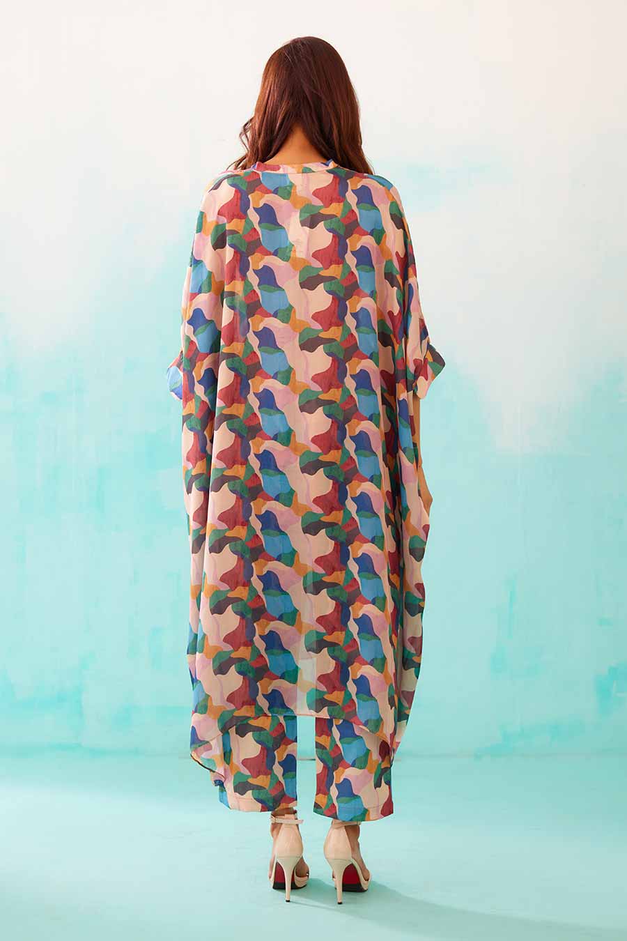 Abstract Print Long Kaftan & Pant Co-Ord Set