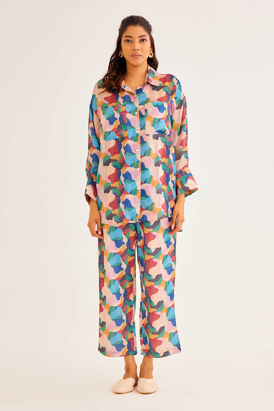 Abstract Print Pocket Shirt & Pant Co-Ord Set