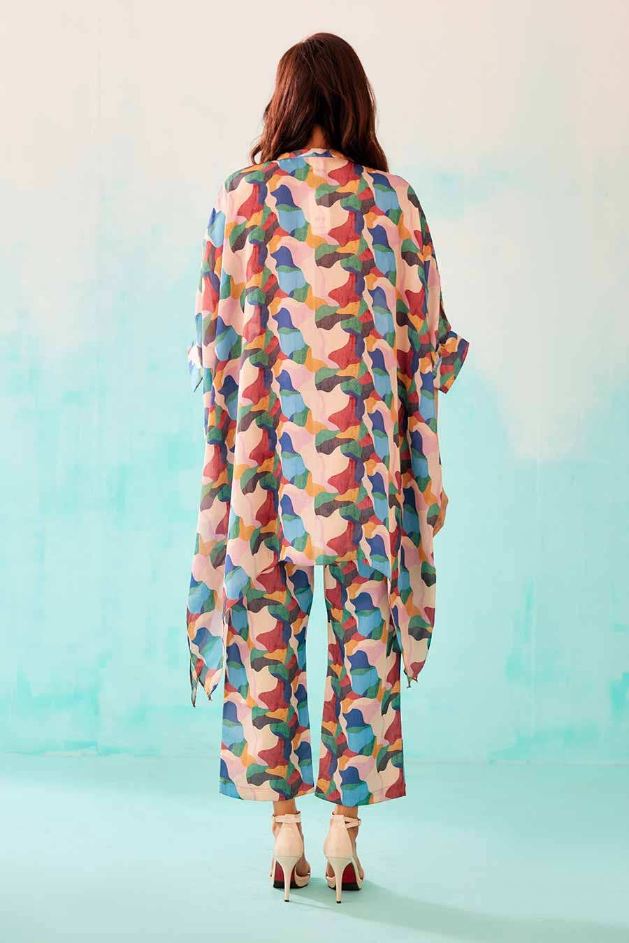 Abstract Print Short Kaftan & Pant Co-Ord Set