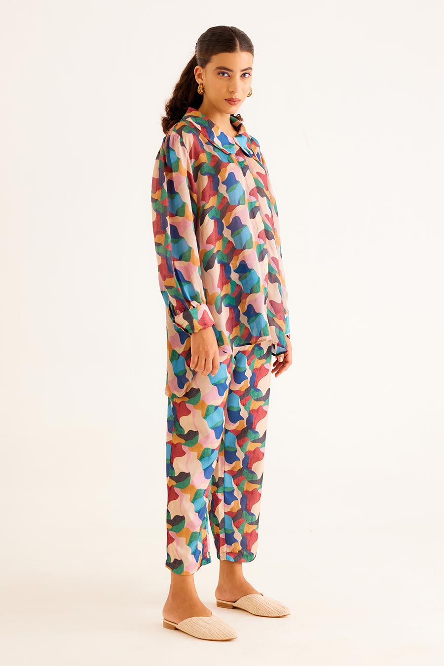 Abstract Print Vintage Shirt & Pant Co-Ord Set