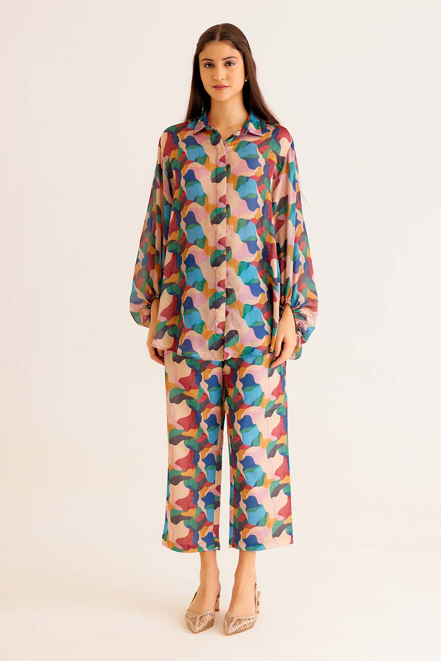 Abstract Print Work Top & Pant Co-Ord Set