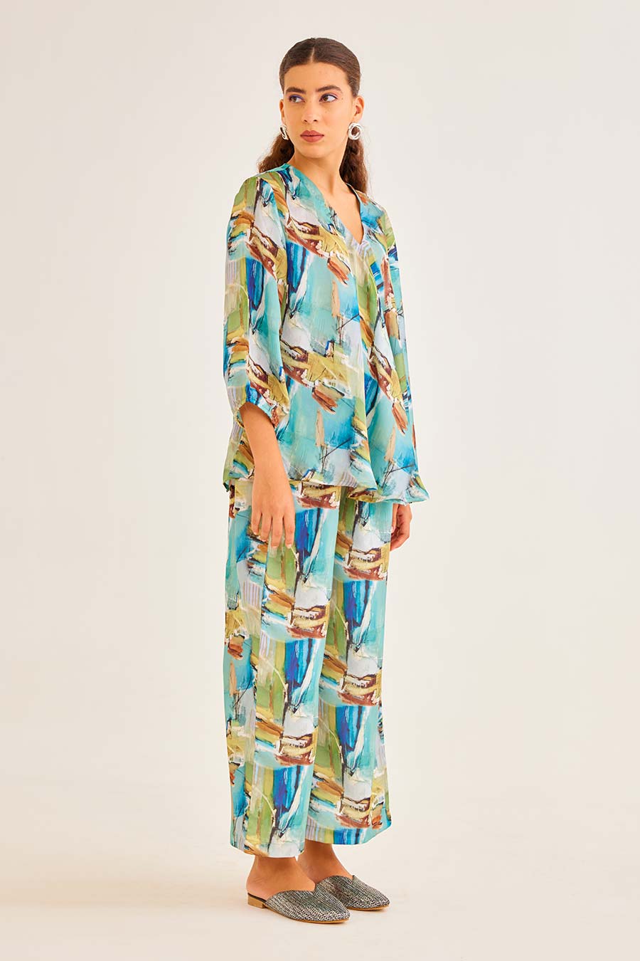 Brushstroke Print WS Bias Top & Pant Co-Ord Set