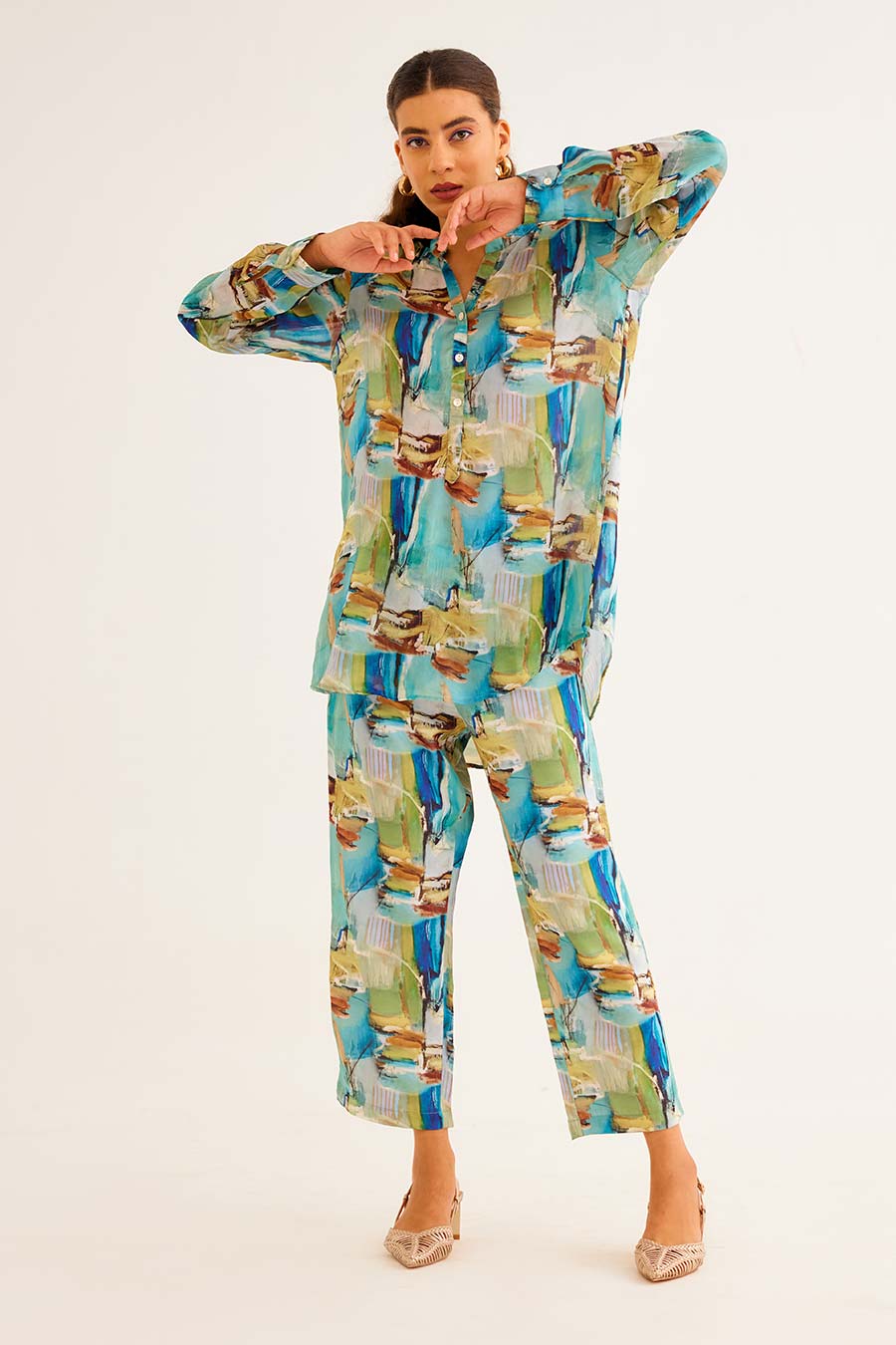 Brushstroke Print Day Shirt & Pant Co-Ord Set