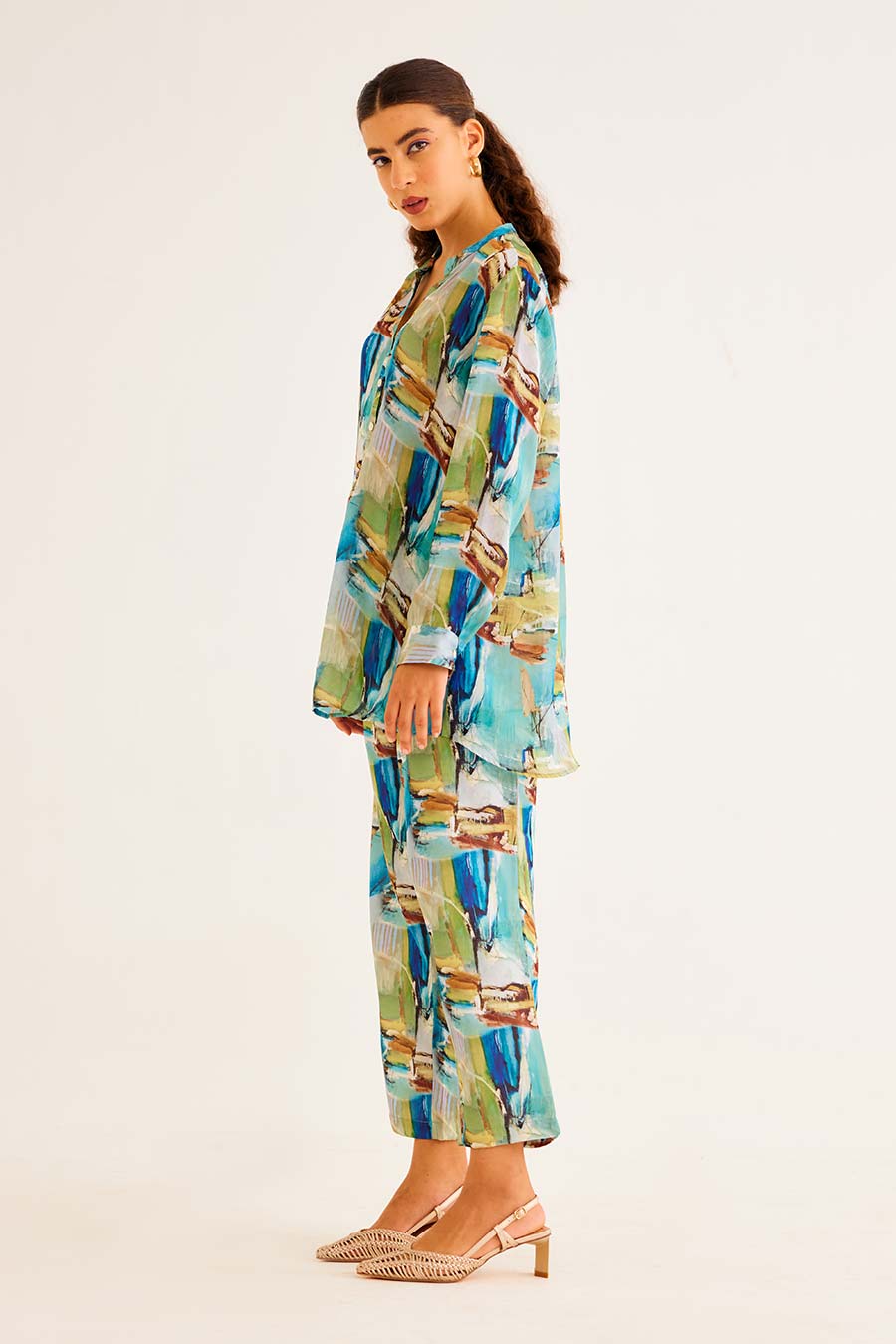 Brushstroke Print Day Shirt & Pant Co-Ord Set