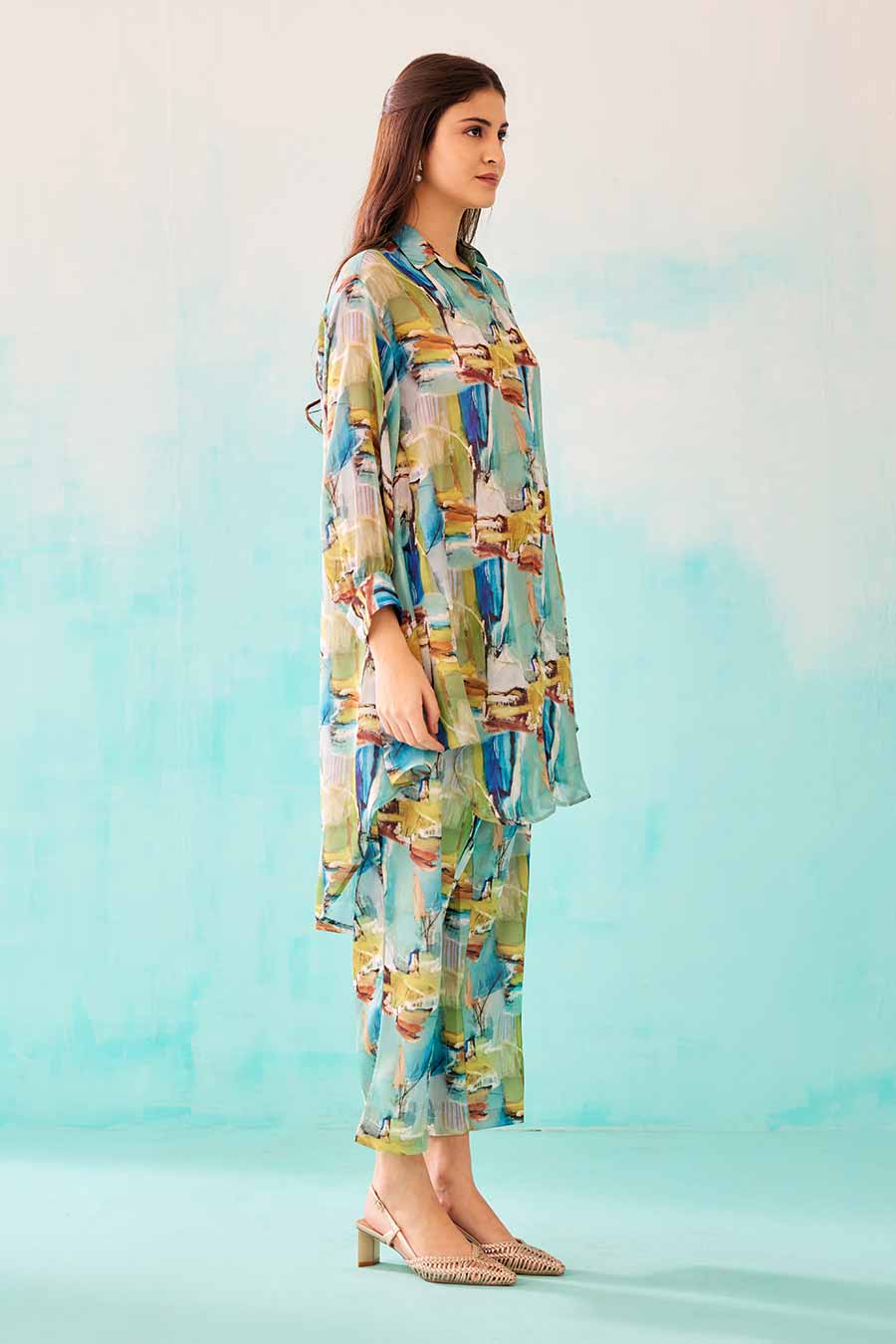 Brushstroke Print Indie Shirt & Pant Co-Ord Set