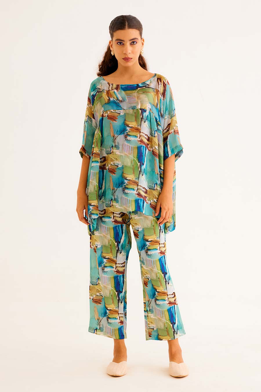 Brushstroke Print Line Top & Pant Co-Ord Set