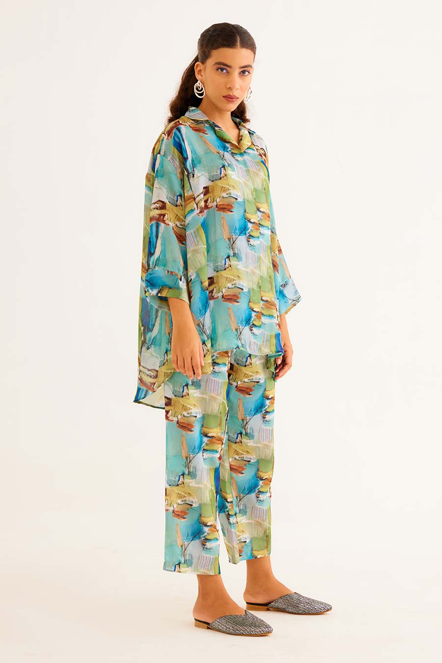 Brushstroke Print MJ Shirt & Pant Co-Ord Set