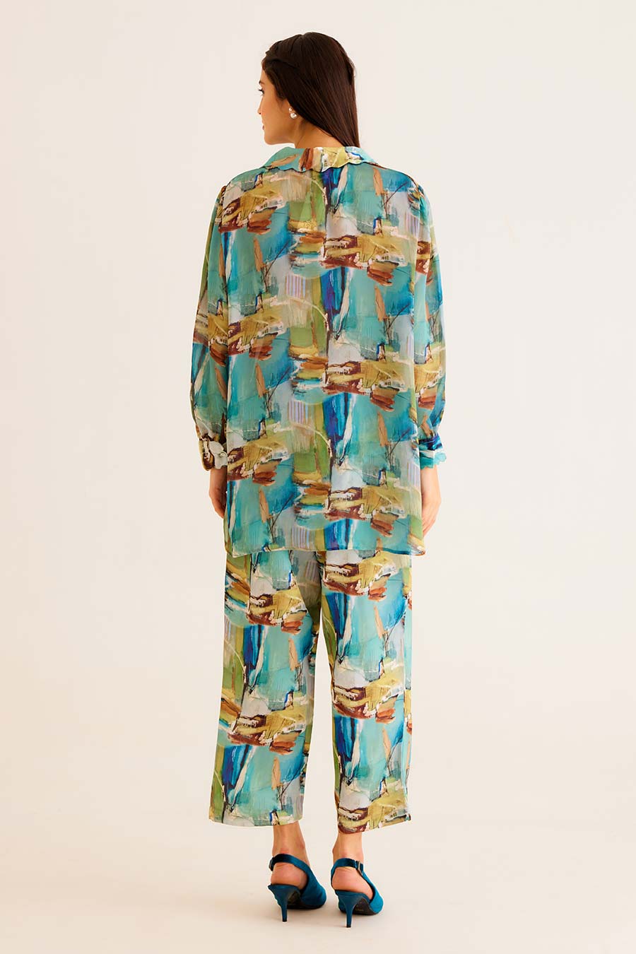 Brushstroke Print Vintage Shirt & Pant Co-Ord Set