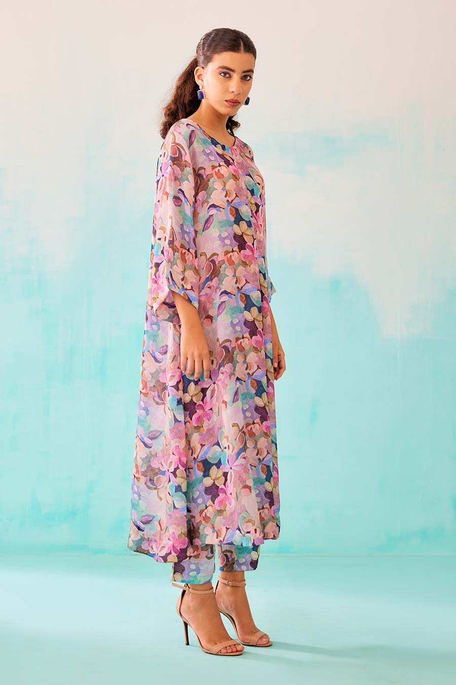Floral Print A-Line Tunic Dress & Pant Set