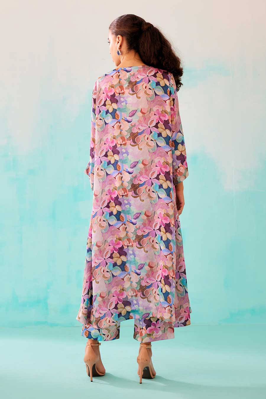 Floral Print A-Line Tunic Dress & Pant Set
