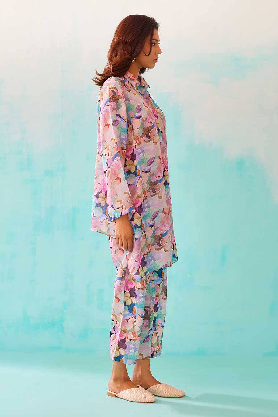 Floral Print Low Back Shirt & Pant Co-Ord Set