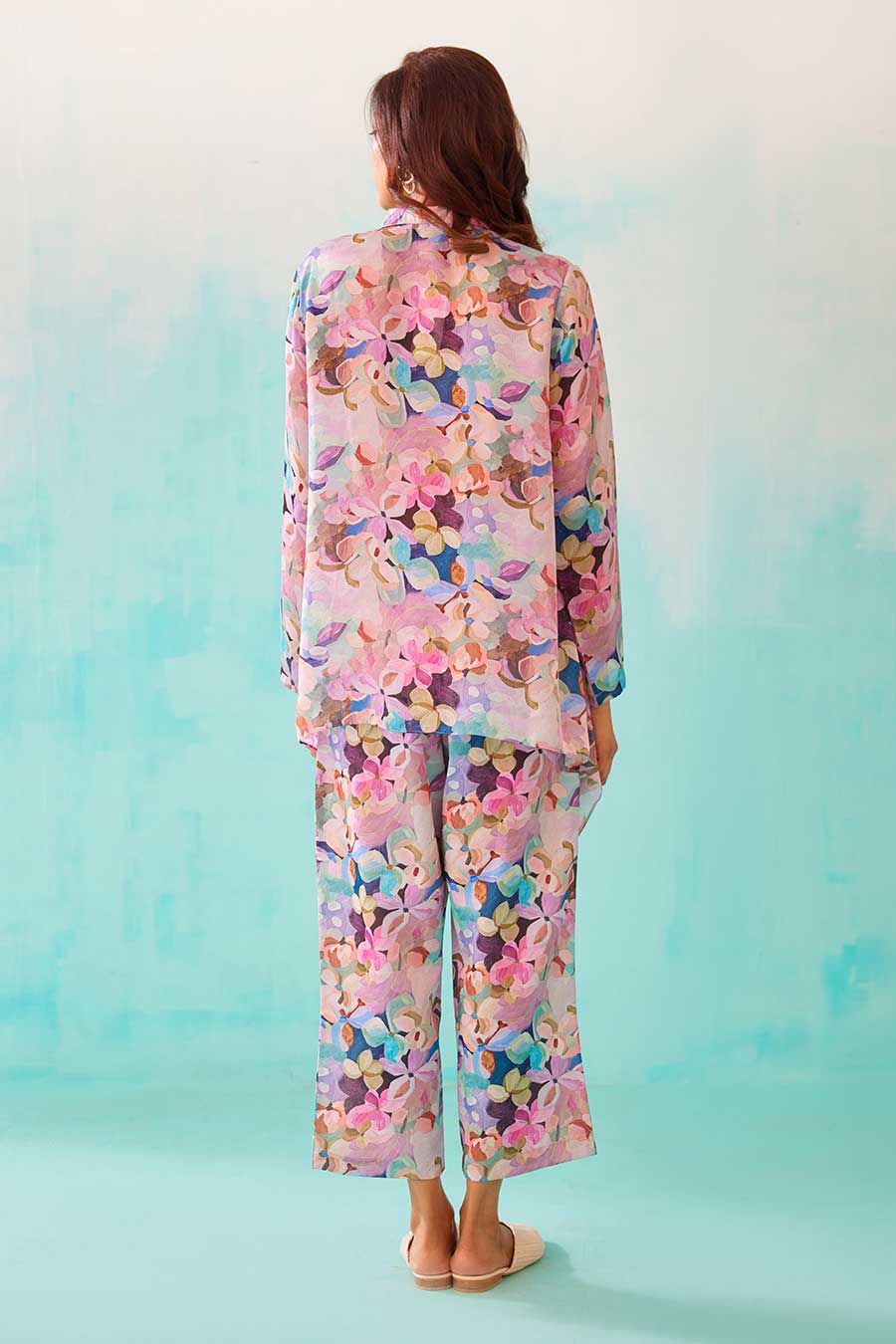 Floral Print Low Back Shirt & Pant Co-Ord Set