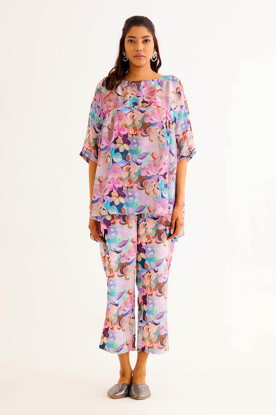 Floral Print Line Top & Pant Co-Ord Set