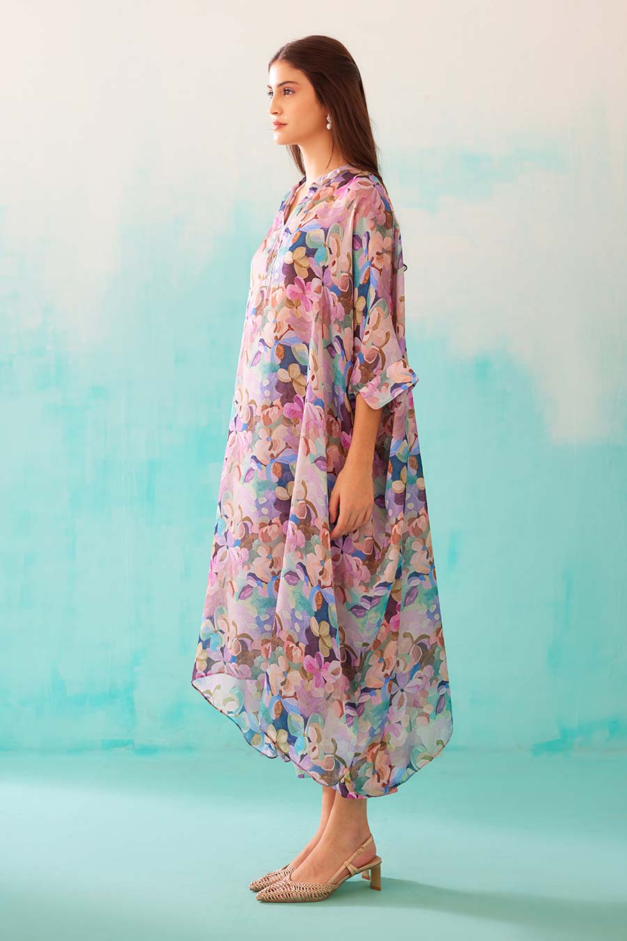 Floral Print Long Kaftan & Pant Co-Ord Set