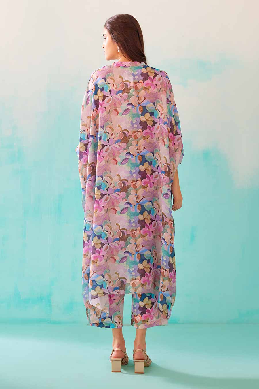 Floral Print Long Kaftan & Pant Co-Ord Set