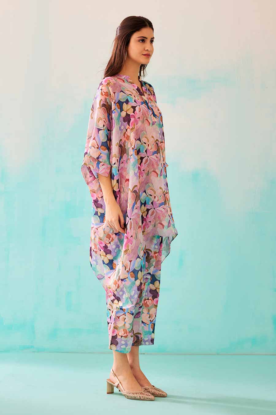 Floral Print Short Kaftan & Pant Co-Ord Set