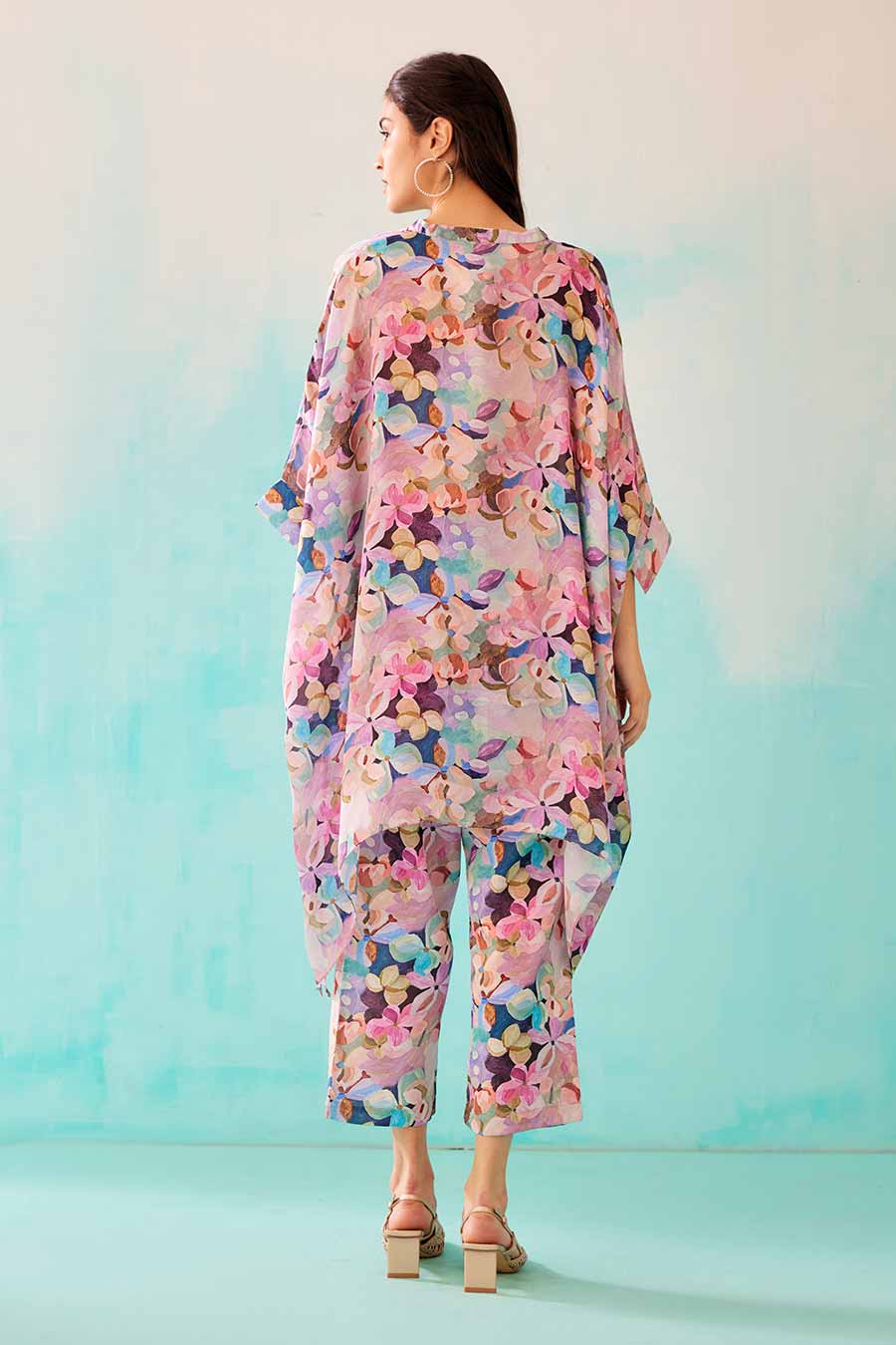 Floral Print Short Kaftan & Pant Co-Ord Set