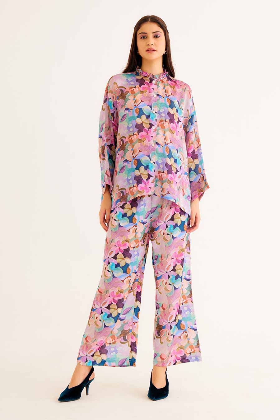 Floral Print Victorian Shirt & Pant Co-Ord Set