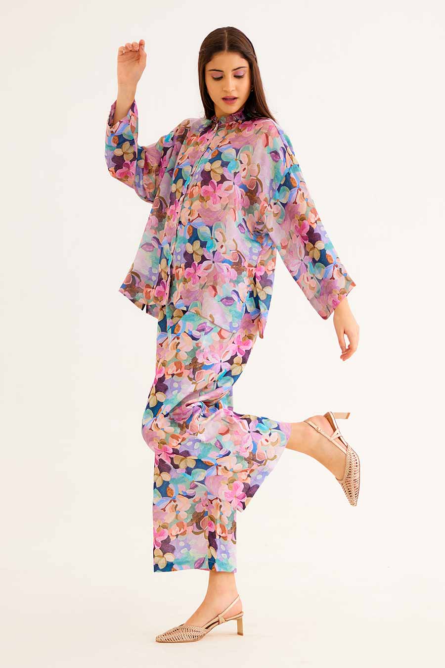 Floral Print Victorian Shirt & Pant Co-Ord Set