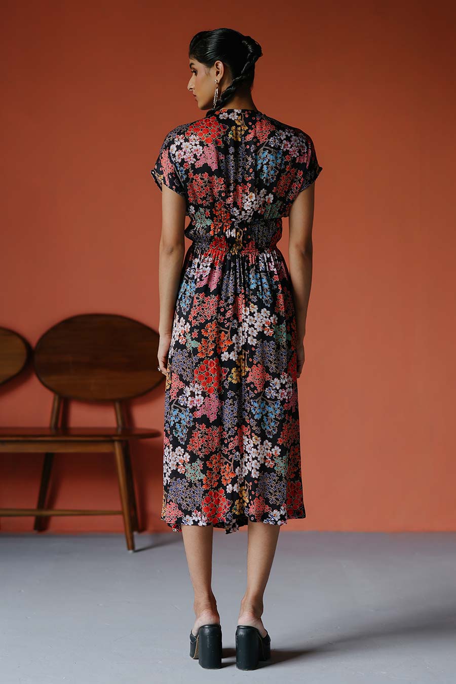 Printed Drawstring Midi Dress