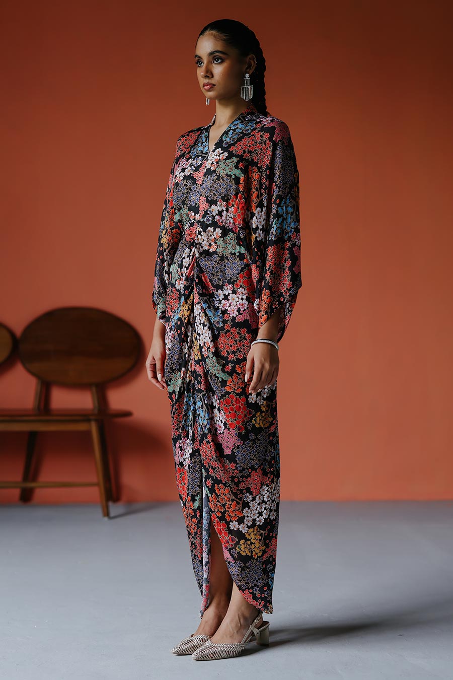 Printed Ruched Long Jap Dress